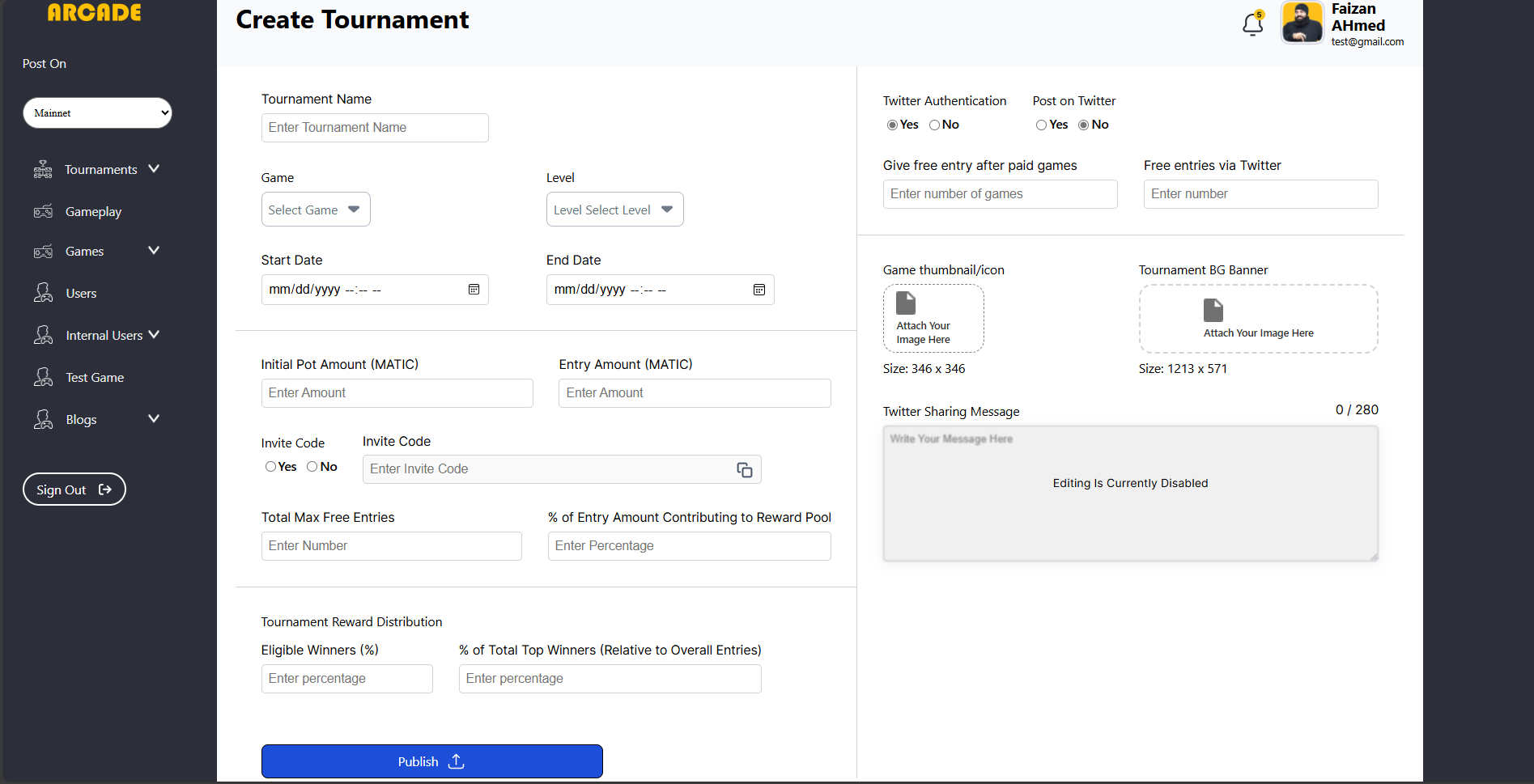 Gaming Arcade Admin Panel