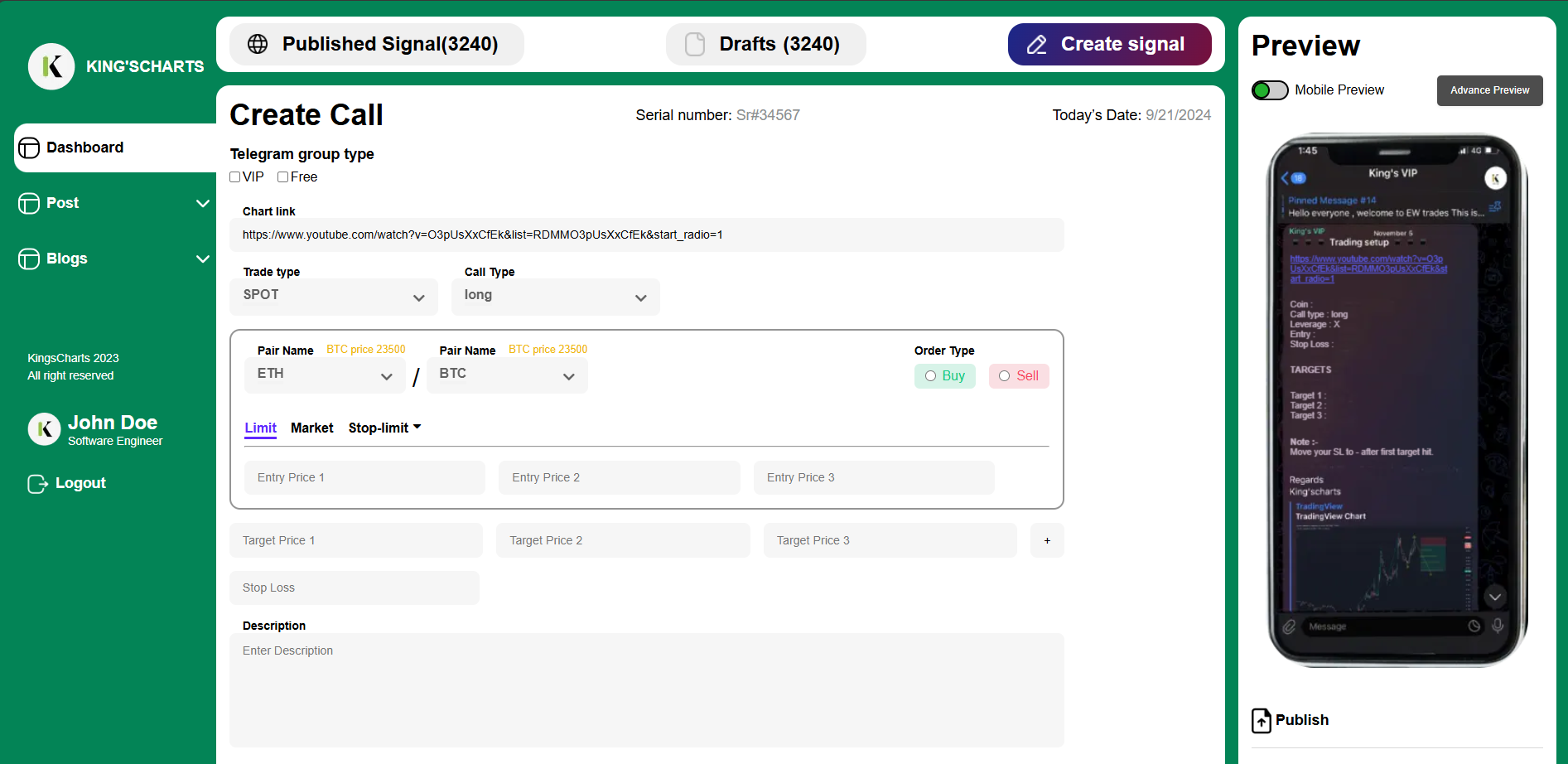 Kingschart Admin Panel